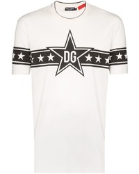 weißes und schwarzes T-Shirt mit einem Rundhalsausschnitt mit Sternenmuster von Dolce & Gabbana