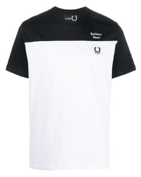 weißes und schwarzes T-Shirt mit einem Rundhalsausschnitt von Raf Simons X Fred Perry