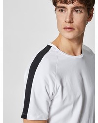 weißes und schwarzes T-Shirt mit einem Rundhalsausschnitt von Selected Homme