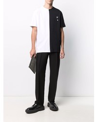 weißes und schwarzes T-Shirt mit einem Rundhalsausschnitt von Raf Simons X Fred Perry