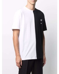 weißes und schwarzes T-Shirt mit einem Rundhalsausschnitt von Raf Simons X Fred Perry