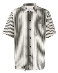 weißes und schwarzes vertikal gestreiftes Kurzarmhemd von Ami Paris