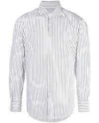 weißes und schwarzes vertikal gestreiftes Langarmhemd von Brunello Cucinelli
