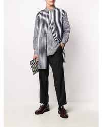 weißes und schwarzes vertikal gestreiftes Langarmhemd von Comme Des Garcons Homme Plus