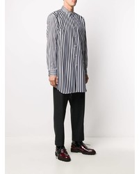 weißes und schwarzes vertikal gestreiftes Langarmhemd von Comme Des Garcons Homme Plus