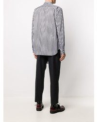 weißes und schwarzes vertikal gestreiftes Langarmhemd von Comme Des Garcons Homme Plus