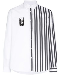 weißes und schwarzes vertikal gestreiftes Langarmhemd von Kenzo