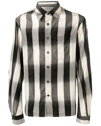 weißes und schwarzes vertikal gestreiftes Langarmhemd von Lanvin