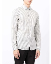 weißes und schwarzes vertikal gestreiftes Langarmhemd von Emporio Armani