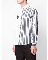 weißes und schwarzes vertikal gestreiftes Langarmhemd von Kenzo