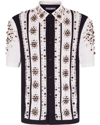 weißes und schwarzes vertikal gestreiftes Seide Kurzarmhemd von Dolce & Gabbana