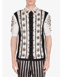 weißes und schwarzes vertikal gestreiftes Seide Kurzarmhemd von Dolce & Gabbana
