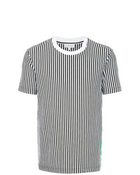 weißes und schwarzes vertikal gestreiftes T-Shirt mit einem Rundhalsausschnitt von CK Calvin Klein