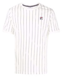 weißes und schwarzes vertikal gestreiftes T-Shirt mit einem Rundhalsausschnitt von Fila