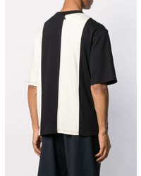 weißes und schwarzes vertikal gestreiftes T-Shirt mit einem Rundhalsausschnitt von Ami Paris