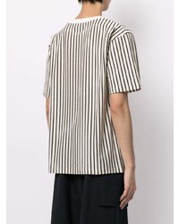 weißes und schwarzes vertikal gestreiftes T-Shirt mit einem Rundhalsausschnitt von agnès b.
