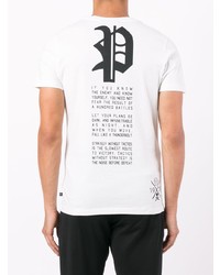 weißes und schwarzes verziertes T-Shirt mit einem Rundhalsausschnitt von Philipp Plein