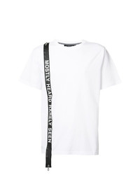 weißes und schwarzes verziertes T-Shirt mit einem Rundhalsausschnitt von Mostly Heard Rarely Seen