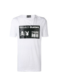 weißes und schwarzes verziertes T-Shirt mit einem Rundhalsausschnitt von Philipp Plein