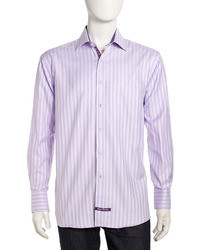 weißes und violettes Langarmhemd