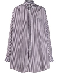 weißes und violettes vertikal gestreiftes Langarmhemd von Maison Margiela