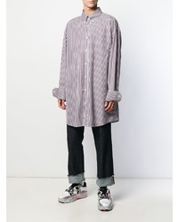 weißes und violettes vertikal gestreiftes Langarmhemd von Maison Margiela