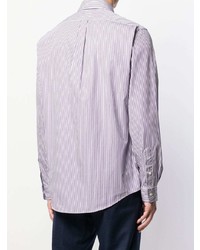 weißes und violettes vertikal gestreiftes Langarmhemd von Ralph Lauren