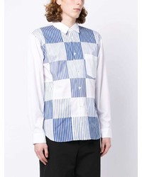 weißes vertikal gestreiftes Langarmhemd von Comme des Garcons Homme Deux