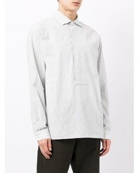 weißes vertikal gestreiftes Langarmshirt mit einer Knopfleiste von Barena