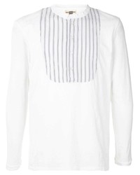 weißes vertikal gestreiftes Langarmshirt mit einer Knopfleiste von Kent & Curwen