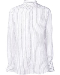 weißes vertikal gestreiftes Leinen Langarmhemd von Brunello Cucinelli