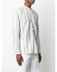 weißes vertikal gestreiftes Leinen Langarmhemd von Lardini