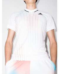 weißes vertikal gestreiftes Polohemd von adidas Tennis