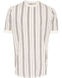 weißes vertikal gestreiftes T-Shirt mit einem Rundhalsausschnitt von Prevu