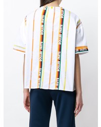 weißes vertikal gestreiftes T-Shirt mit einem Rundhalsausschnitt von Mira Mikati