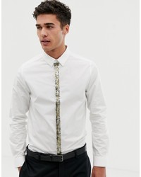 weißes verziertes Langarmhemd von Burton Menswear