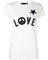 weißes verziertes Pailletten T-shirt von Love Moschino