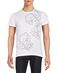 weißes verziertes T-Shirt mit einem Rundhalsausschnitt