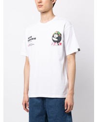 weißes verziertes T-Shirt mit einem Rundhalsausschnitt von AAPE BY A BATHING APE