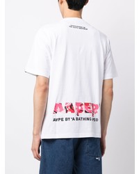 weißes verziertes T-Shirt mit einem Rundhalsausschnitt von AAPE BY A BATHING APE