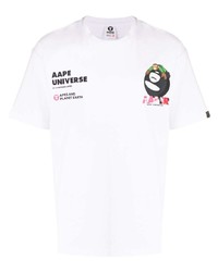 weißes verziertes T-Shirt mit einem Rundhalsausschnitt von AAPE BY A BATHING APE