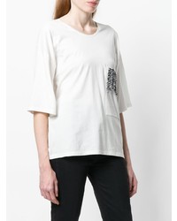 weißes verziertes T-Shirt mit einem Rundhalsausschnitt von Aviu