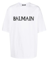 weißes verziertes T-Shirt mit einem Rundhalsausschnitt von Balmain