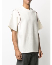 weißes verziertes T-Shirt mit einem Rundhalsausschnitt von Jil Sander