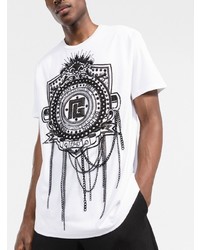 weißes verziertes T-Shirt mit einem Rundhalsausschnitt von Balmain