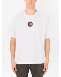 weißes verziertes T-Shirt mit einem Rundhalsausschnitt von Dolce & Gabbana