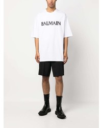 weißes verziertes T-Shirt mit einem Rundhalsausschnitt von Balmain