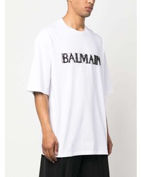 weißes verziertes T-Shirt mit einem Rundhalsausschnitt von Balmain