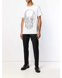 weißes verziertes T-Shirt mit einem Rundhalsausschnitt von Philipp Plein