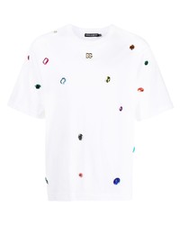 weißes verziertes T-Shirt mit einem Rundhalsausschnitt von Dolce & Gabbana